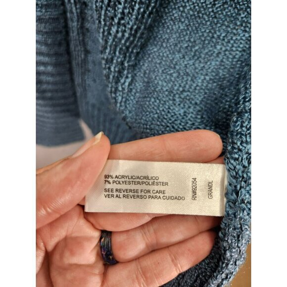 Carolyn Taylor Blue Hooded Open-Front Cardigan Sweater L Acrylic & Polyester - Picture 3 of 5